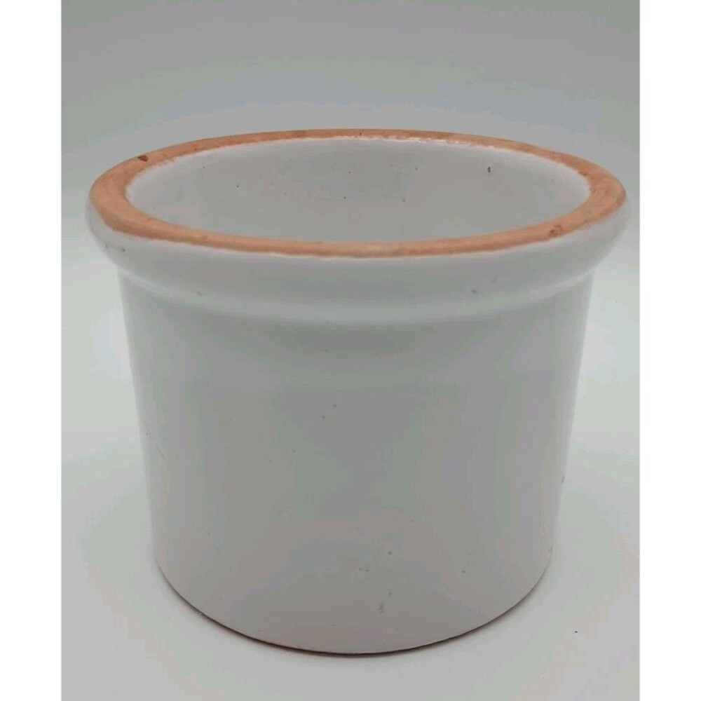 Vintage Primitive Pottery CROCK Bowl 4 1/2" Off White Redware